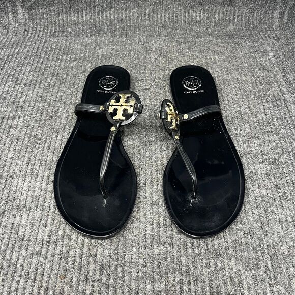 Tory Burch Shoes - Tory Burch Mini Miller Jelly Thong Sandals Flip Flops Black Patent Leather 9 M